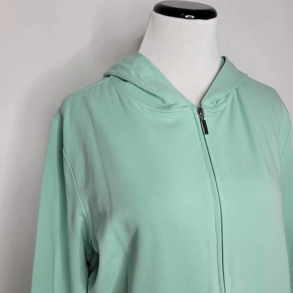 Karen Scott Long Sleeve Zip-Front Hoodie Antique Mint NWT Size Large - Picture 3 of 8